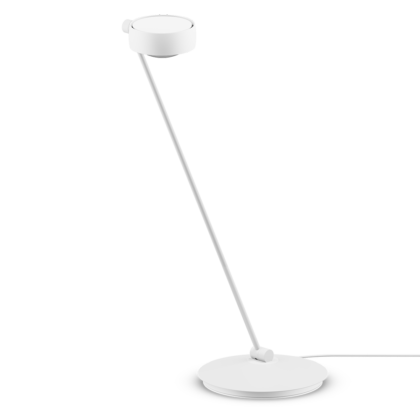lampada da tavolo bianca con asta dritta e testa rotonda